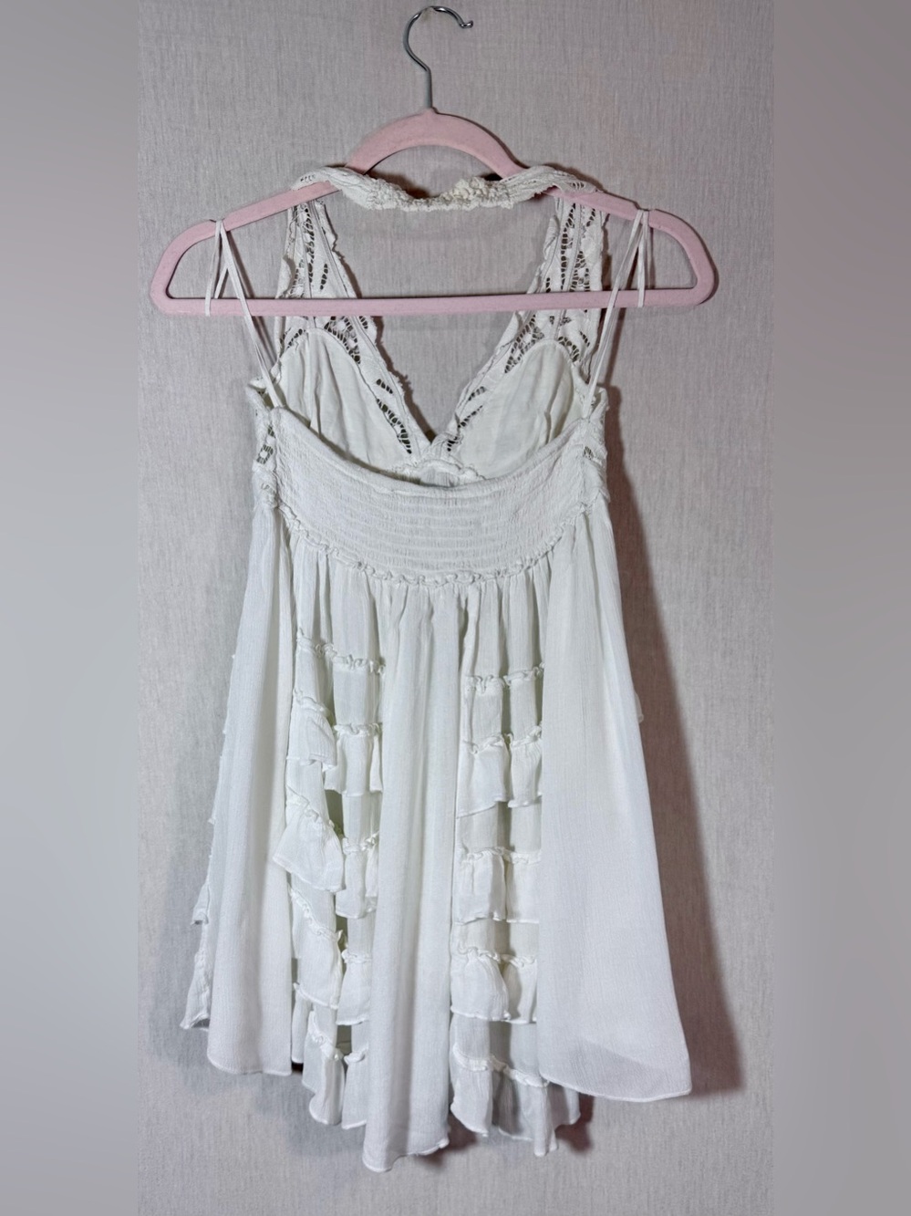 FP one size Small White Lace Halter Ruffle Mini Dress - Picture 3 of 6